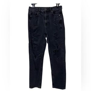 American Eagle Black Distressed Mom Jeans